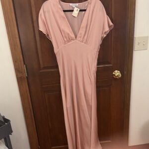 FAVLUX Blush Pink Silken Midi Dress